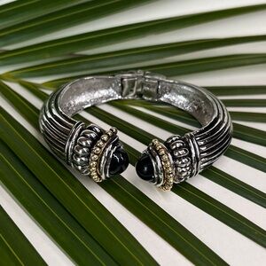 Vintage silver tone Cuff Cabochon Bracelet